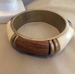 Wood and Bone With Gold Bangle Bracelet